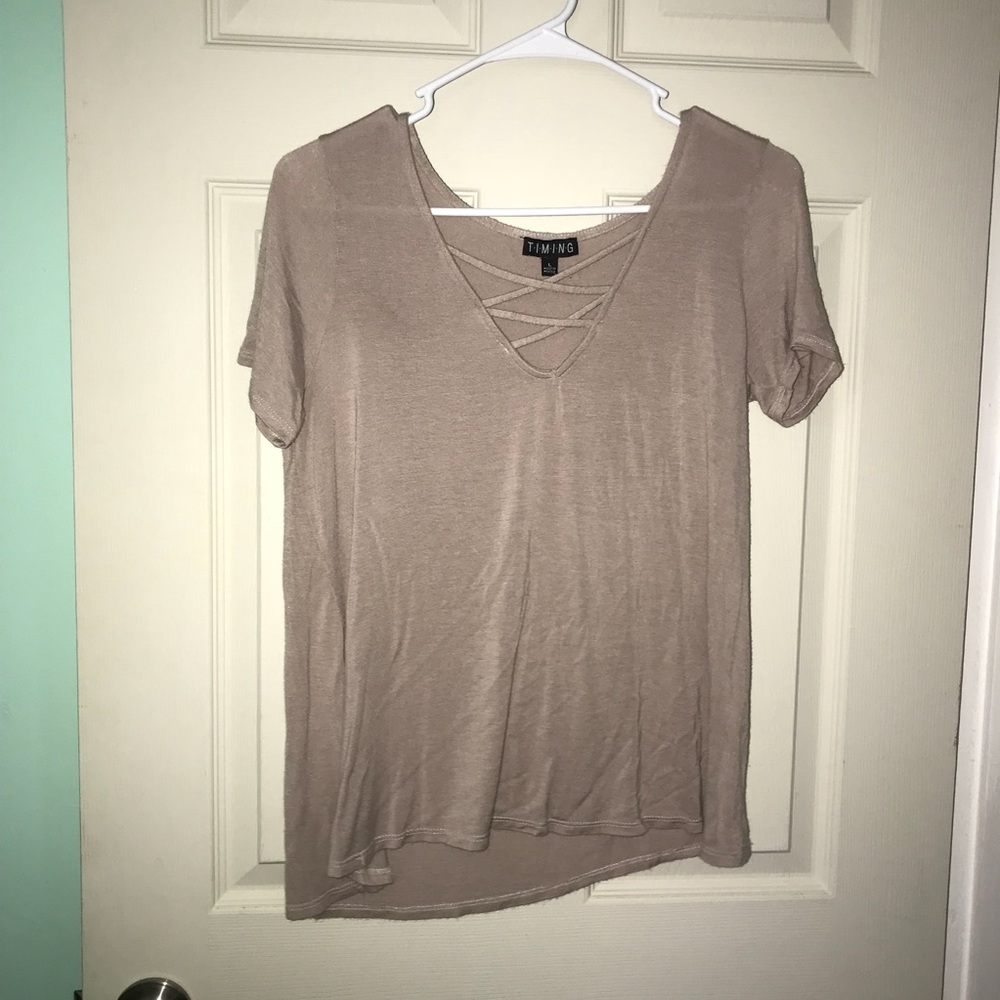 Baby Pink Crossed Front Tee Shirt